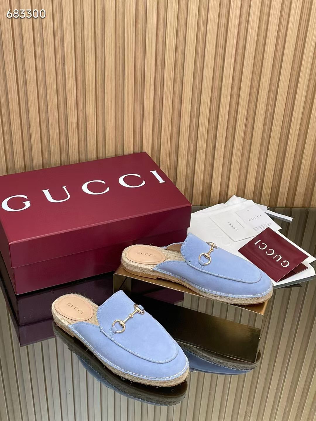 GUCCI 26S LOAFER MULES IN LIGHT BLUE SUEDE