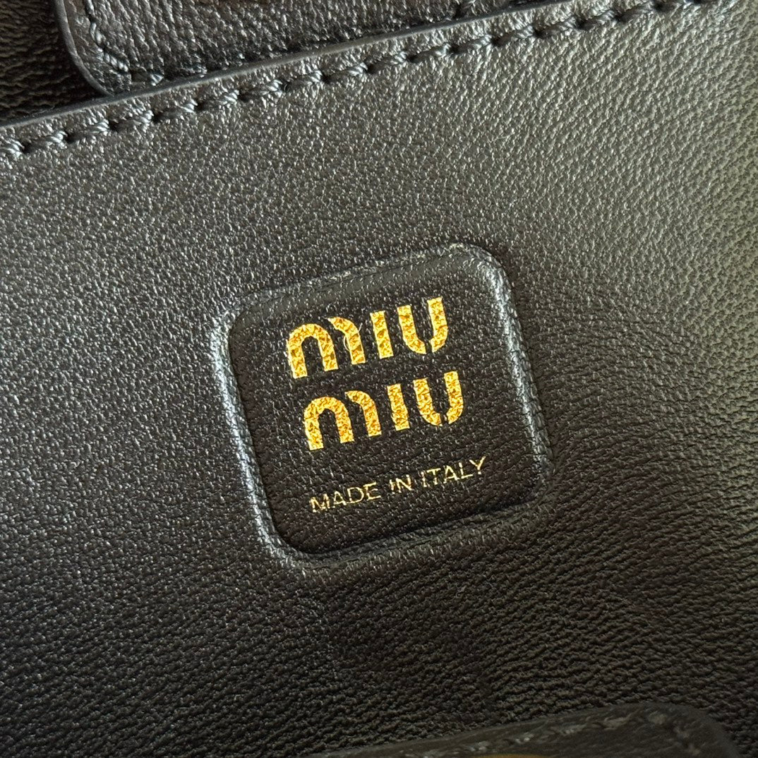 MIUMIU 26S JOIE HAND BAG 22 IN BLACK SHINY LAMBSKIN GOLD HARDWARE