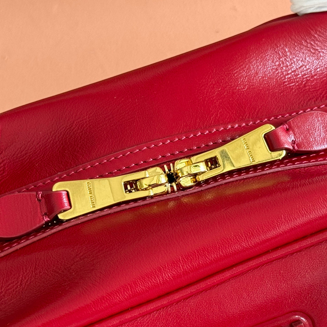MIUMIU 26S TOP-HANDLE BAG 28 IN DARK RED CALFSKIN GOLD HARDWARE