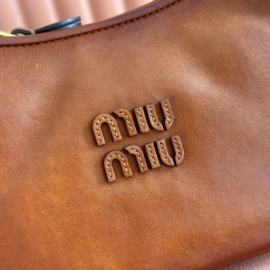 MIUMIU 26S WANDER BAG 20 IN BROWN CALFSKIN GOLD HARDWARE